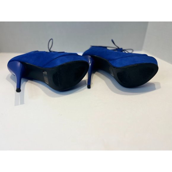 Qupid Platform Dazzling Cobalt Blue Suede Shoes - Picture 9 of 13